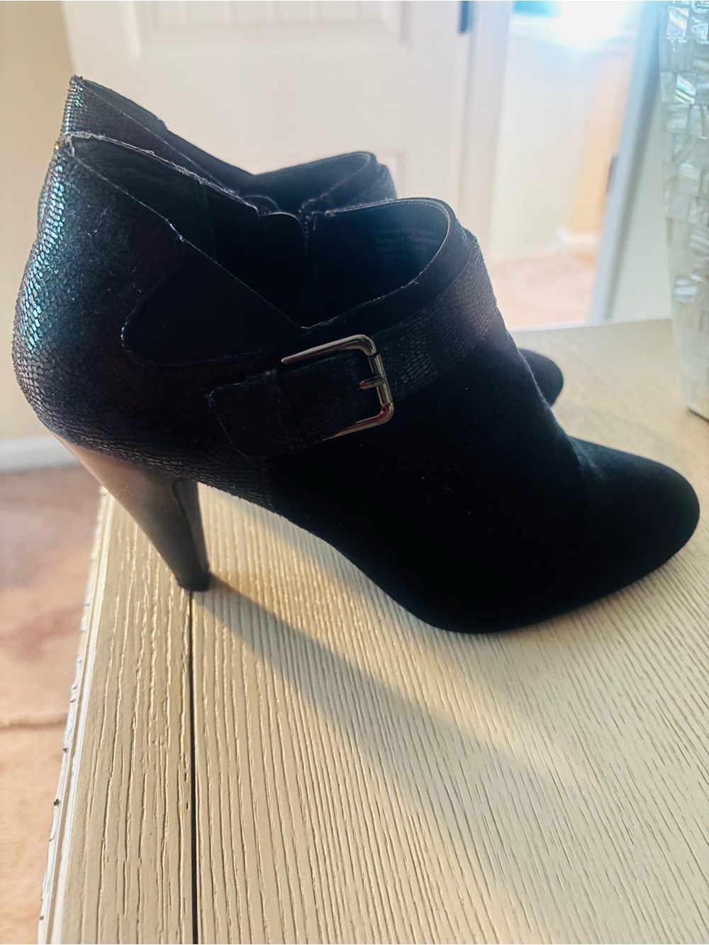 Alfani Black Suede Ankle Booties with Buckle Strap